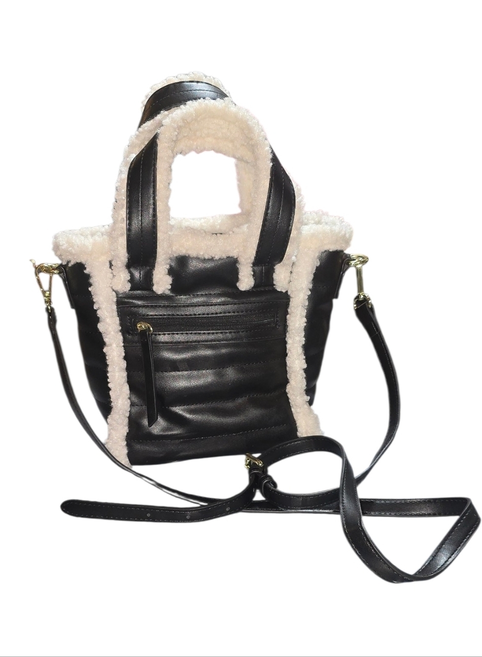Aspen Black Sherpa Lined Vegan Leather Crossbody Bag